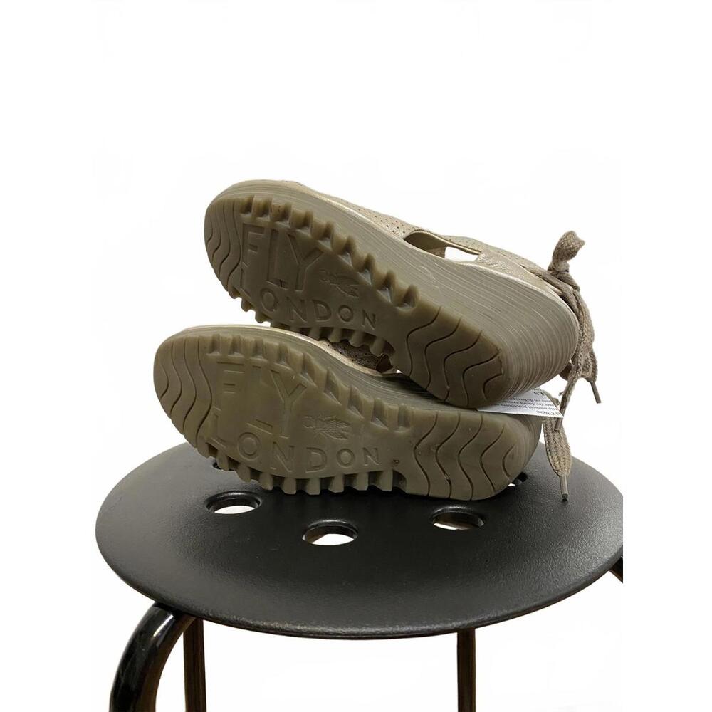 Womens Beige Silver Fly London Perforated Leather Wedge Peeptoe Sandals Size 37 - Picture 6 of 7